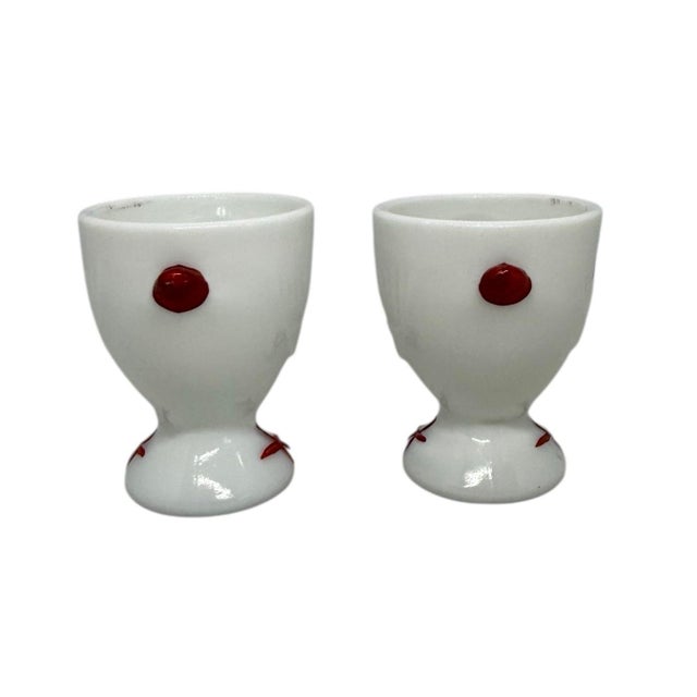 Farmhouse 1950's Westmoreland Milk Glass Chick Design Egg Cups - A Pair For Sale - Image 3 of 12