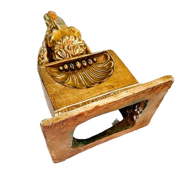 Vintage Neoclassical Gold Gilt Ram Head Wall Bracket Shelf & Corbel Wall Pocket Planter For Sale - Image 9 of 10