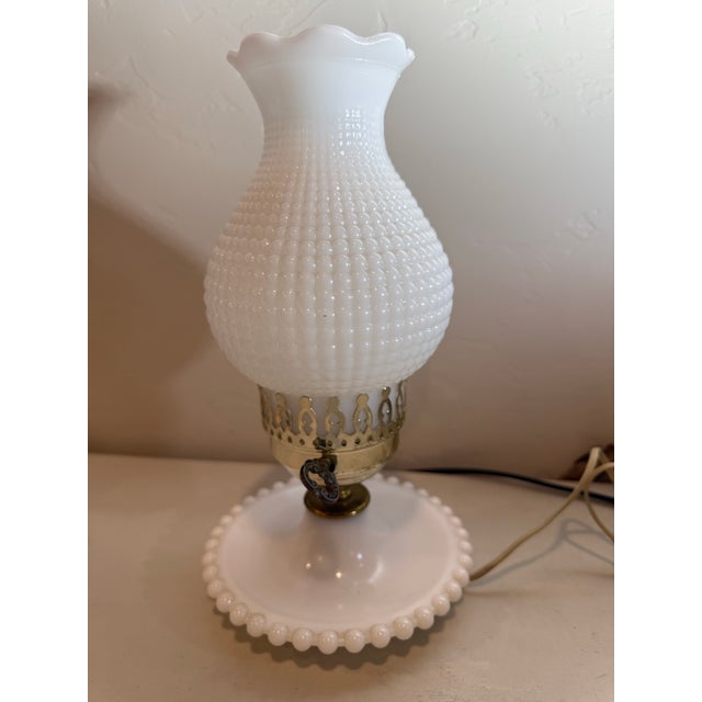 Glass Vintage Hobnail Milk Glass 11" T Lamp Hurricane Electric Parlor Table Boudoir For Sale - Image 7 of 12