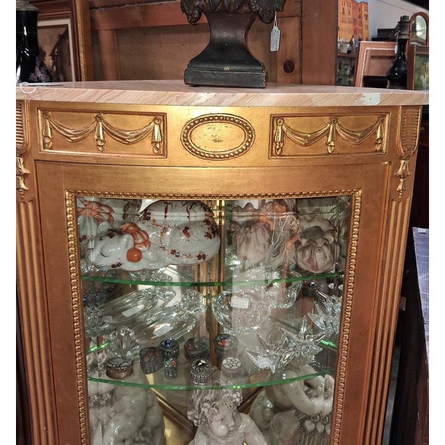 1920s Louis XVI Style Lacquered and Gilded Corner Display Cabinet, 1920s For Sale - Image 5 of 8