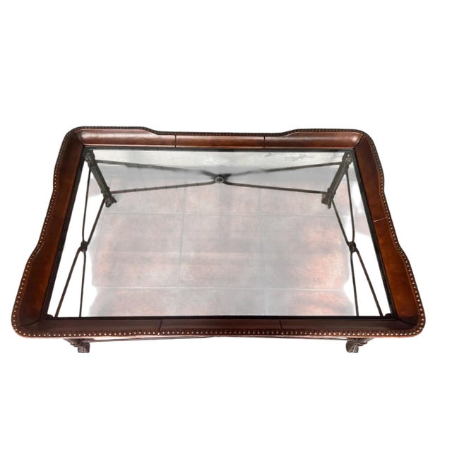 2000 - 2009 Maitland-Smith Attributed Leather and Steel Coffee Table For Sale - Image 5 of 13