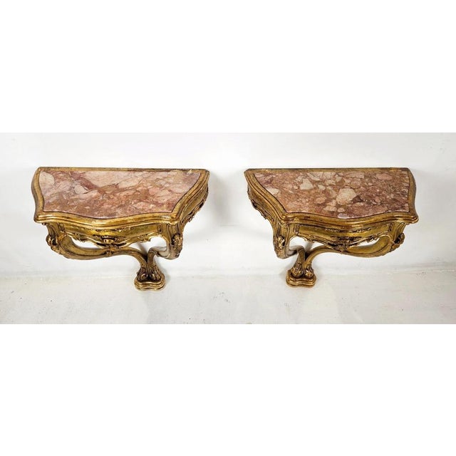 Rococo Venetian Rococo Console Nightstands with Rosso Verona Marble, 1930s, Set of 2 For Sale - Image 3 of 15