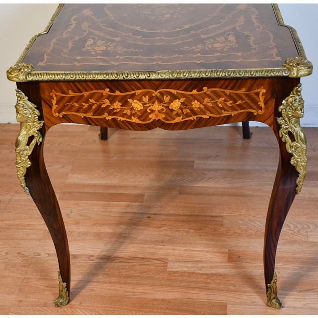 Brown 1900 Antique French Louis XV Walnut & Satinwood Inlay Writing Desk For Sale - Image 8 of 14