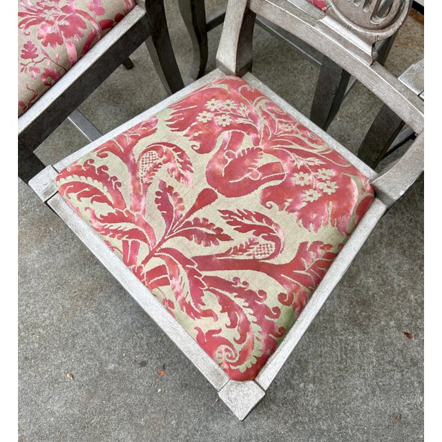 Textile 1980s Silvered Lyre Back Dining Chairs Fabric Attributed to Fortuny For Sale - Image 7 of 12