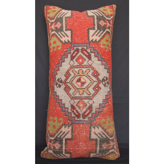 Handmade Authentic Turkish Throw Rug Pillw With Red&Green Color -17'' X 36'' For Sale - Image 4 of 15