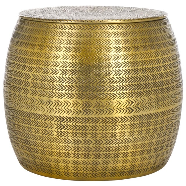 Apoline Drum Side Table with Storage in Antique Brass For Sale - Image 10 of 10