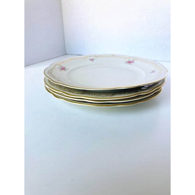 Vintage rare pattern set of 4 Salad Plates 7.75"D , cream, gold colors with rose pattern fine china , makers mark...
