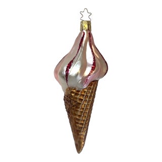 Blown Glass Ice Cream Cone Christmas Ornament For Sale