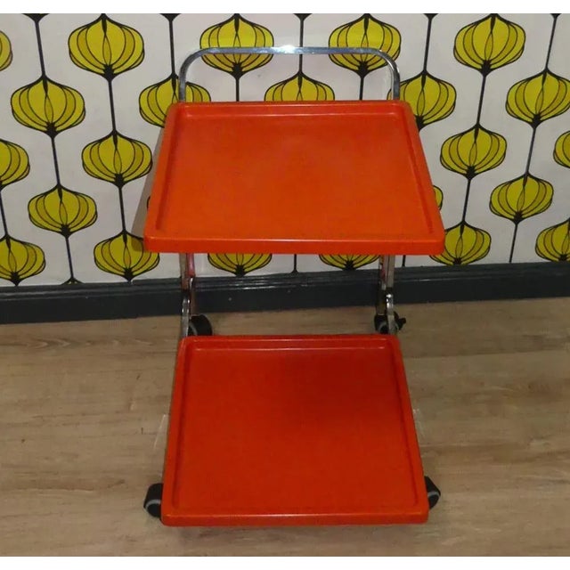 Orange Bar Car Side Table in Orange Plastic & Chrome, 1970s For Sale - Image 8 of 11