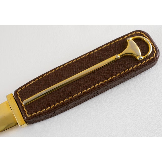 Gucci Brown Leather Desk Letter Opener with Gilded Equestrian Motif, circa 1970 For Sale In Atlanta - Image 6 of 14