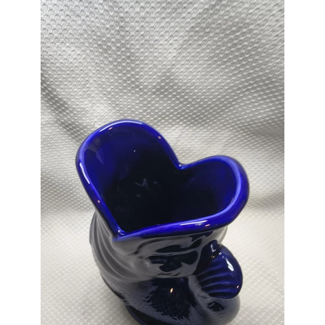 Vintage MCM Wade Ceramics Cobalt Blue Gluggle Jug Fish Pitcher Vase For Sale - Image 4 of 7