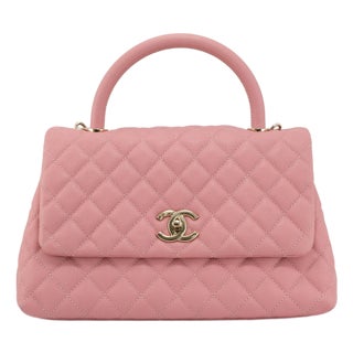 Chanel Coco Flap Pink Caviar Leather Gold Hardware Top Handle Bag For Sale