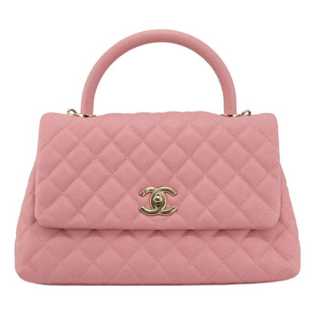 Chanel Coco Flap Pink Caviar Leather Gold Hardware Top Handle Bag For Sale