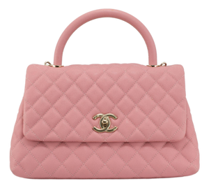 Chanel Coco Flap Pink Caviar Leather Gold Hardware Top Handle Bag