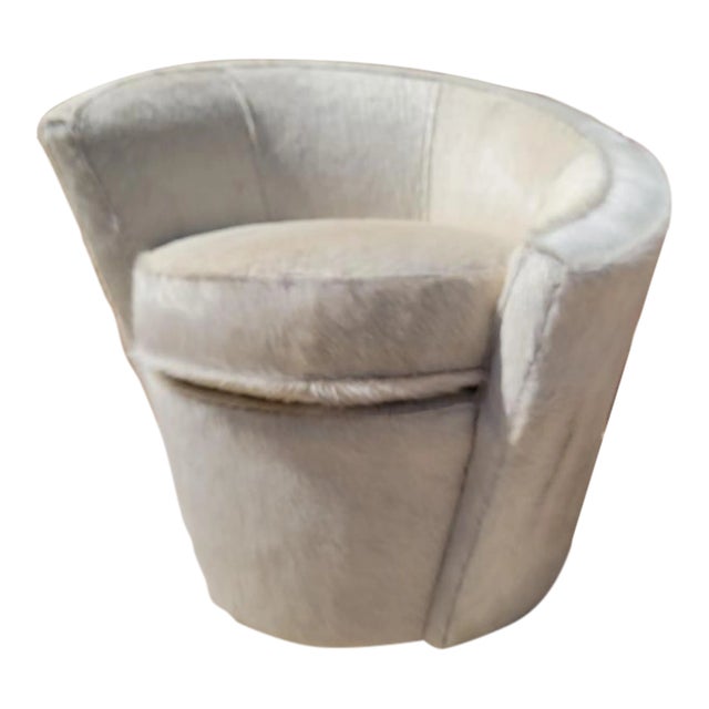 Mid Century Modern Vladimir Kagan Style Asymmetrical Swivel Chair Newly Reupholstered in Cowhide For Sale