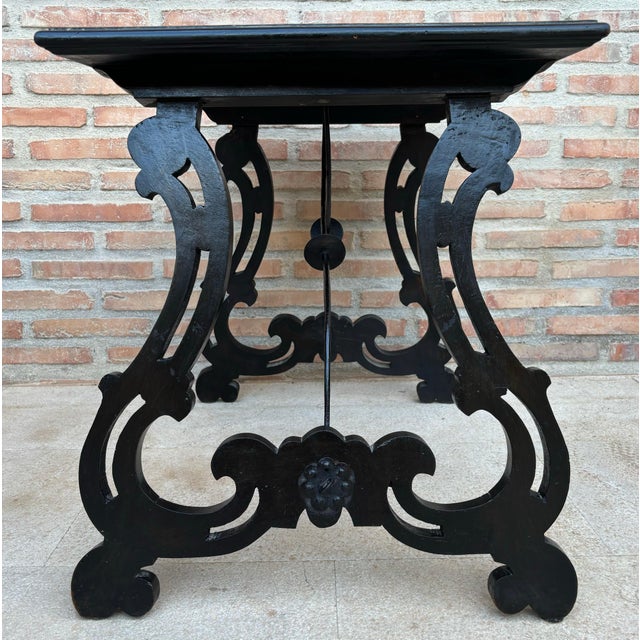 Spanish Baroque Side Table with Lyre Legs and Marquetry Top, 1850 For Sale - Image 11 of 18