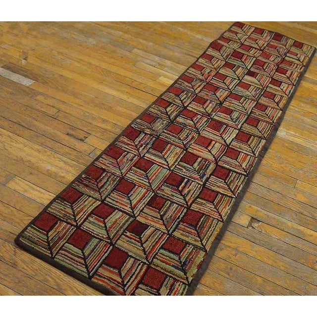 Antique American Hooke rug. Size: 2'2" x 6'6". Hooked American 1930s Small Scatter Size Wool Antique Rug, Country of...