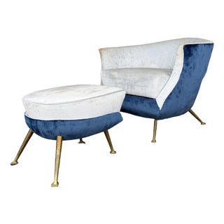 Nello Lenzi Italian Mid Century Chair and Ottoman For Sale