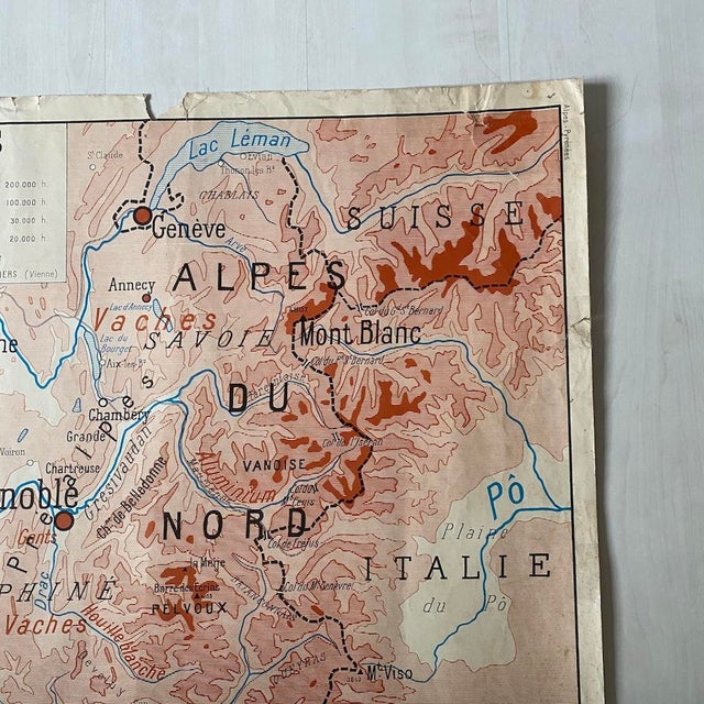 Vintage Double-Sided School Map of The Alps / the Pyrenees, 1950s For Sale - Image 10 of 11