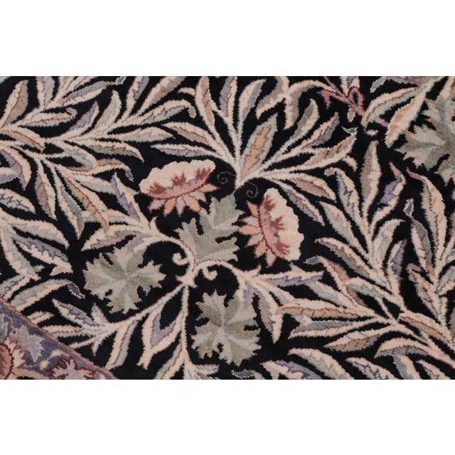 1990s Boho Chic Botanical 1990's Pak-Persian Black/Grey Wool Round Rug- 6'0'' X 6'1'' For Sale - Image 5 of 9