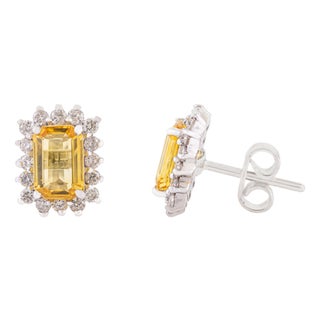 1.86ct Yellow Sapphire Diamond Halo Stud Earrings in 14k White Gold Gift for Mom- A Pair For Sale