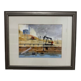 Vintage Framed Water Color "The Devastating Cost of Pollution" Signed by Artist For Sale
