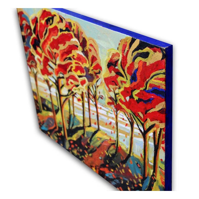 Colorful Acrylic on Canvas with sides painted ultramarine for optional display without the frame. Bold fall tones will...
