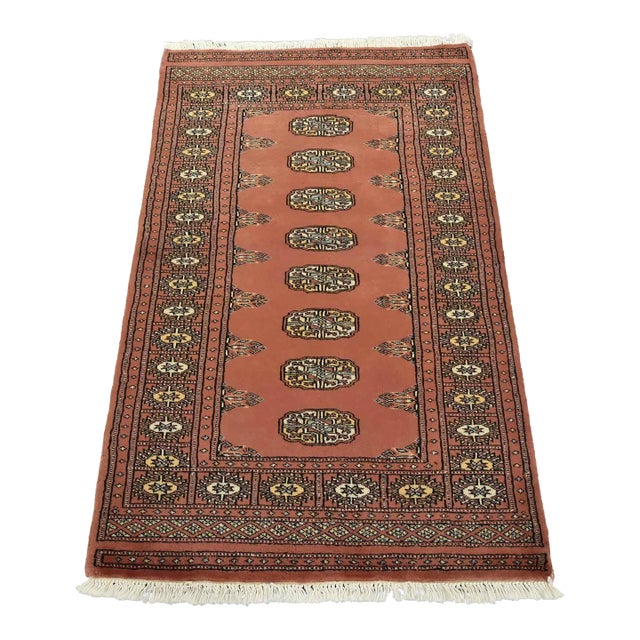 Bokhara Rug 2’11” X 4’8” Pink Wool Tribal Hand-Knotted Oriental Carpet For Sale