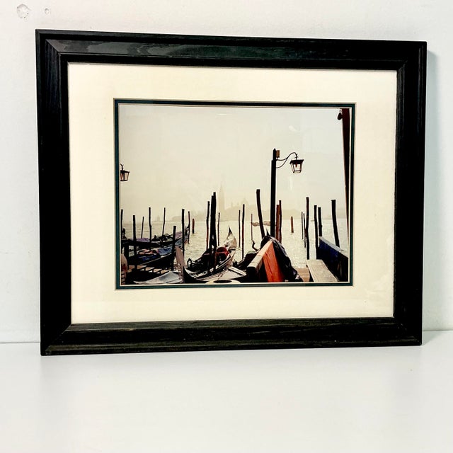 1980s Vintage Italian Coastal Venus Gondolas at Dock Framed Photography For Sale - Image 12 of 14