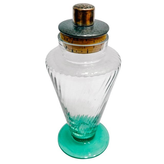 Mid-Century Modern Mid 20th Century Art Deco Glass Cocktail / Martini Shaker Set With Teal Base For Sale - Image 3 of 9