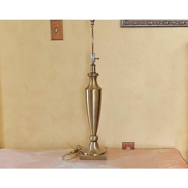 2010s Westwood Tall Brass Table Lamp by Kichler With Silk Lamp Shade For Sale - Image 5 of 12