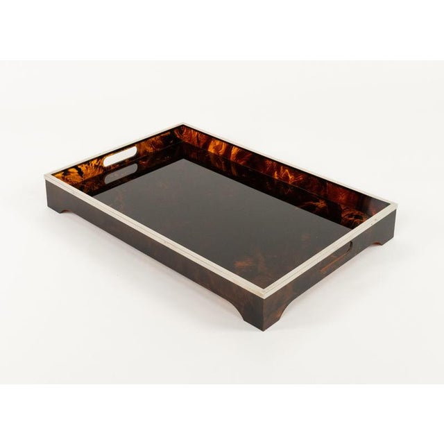 Serving Tray in Acrylic Glass Faux Tortoiseshell and Chrome from Dior Home Style, Italy, 1970s For Sale - Image 12 of 16