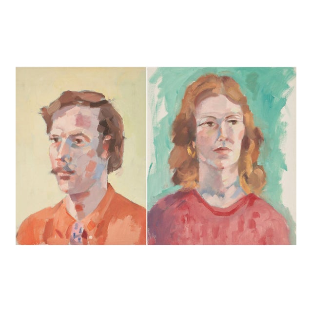 Mid 20th Century George Cress, 2 Oil on Canvas Portraits of Man & Woman For Sale