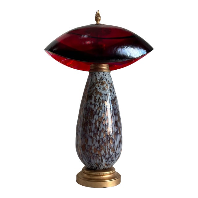 Art Glass Abstract Red Mushroom Table Lamp For Sale