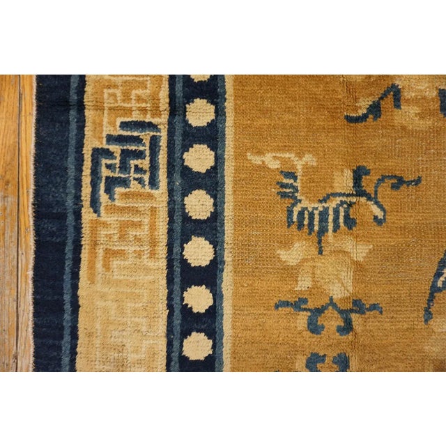 Textile 1800s Yellow Gold Medallion Antique Chinese Ningxia Carpet 4'10" X 6'10" Knotted Pile Wool Rug For Sale - Image 7 of 10