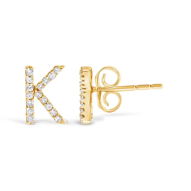 Contemporary 10K Yellow Gold 1/10 Cttw Diamond 'K' Initial Stud Earring For Sale - Image 3 of 5