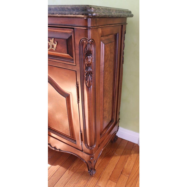 Forest Green 71” Bau Furniture French Louis XV Burl Wood and Green Marble Sideboard Buffet For Sale - Image 8 of 17