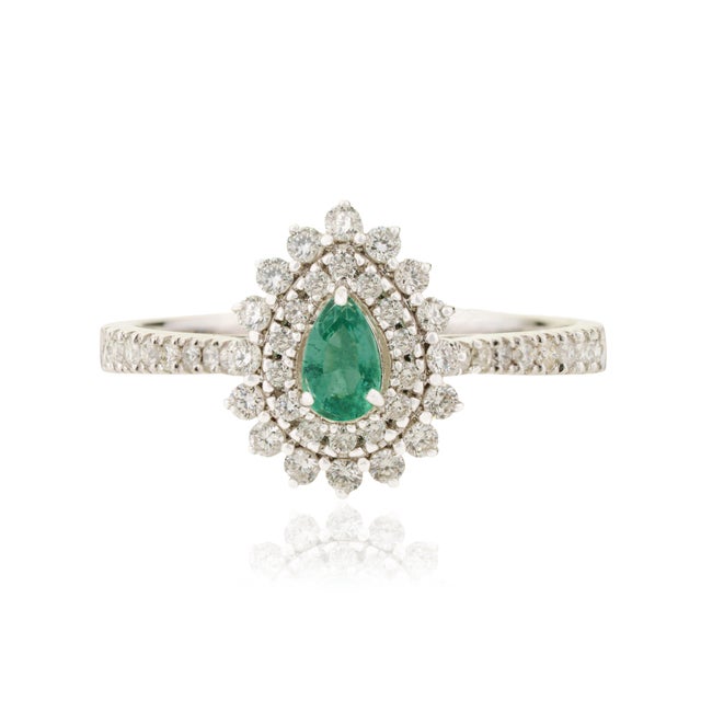 Not Yet Made - Made To Order 18k Gold Emerald Double Halo Mexican Ring Size 8 by VRJewels For Sale - Image 5 of 17