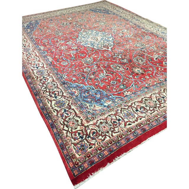 Vintage Soft Red Sarouk Handwoven Area Rug 8ft X 11ft For Sale - Image 4 of 6