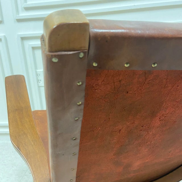Ecuadorian Mid-Century Stamped Leather Folding Arm Chair For Sale - Image 10 of 13