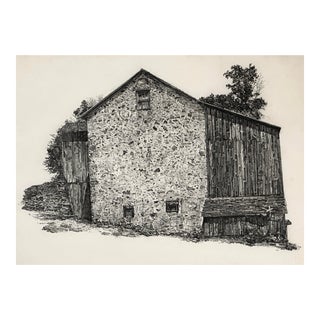 Vintage Realist Stone Farmhouse Drawing, Framed (C. 1970, Graphite on Paper)/Andrew Wyeth For Sale