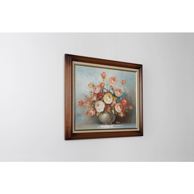 Edmond Sanders, Vase with Flowers, 1950s, Oil on Canvas, Framed For Sale - Image 8 of 11