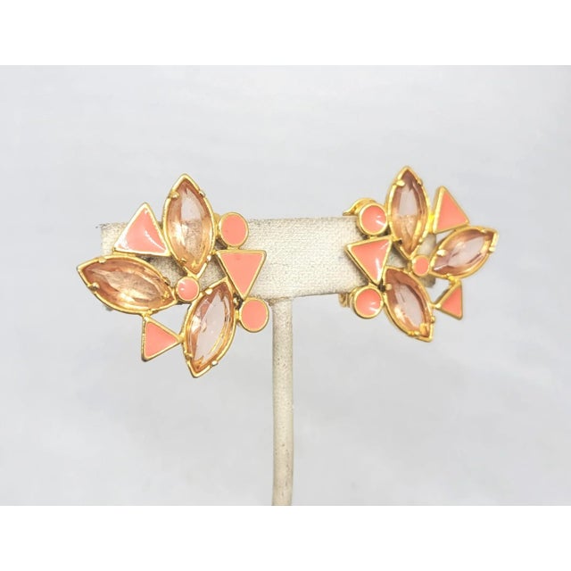 Vintage 1980s Signed Yves Saint Laurent Coral Enamel & Pink Rhinestones Clip Earrings - 2 Pieces For Sale In Philadelphia - Image 6 of 9