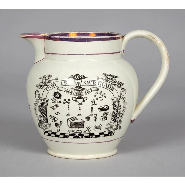Early 19th Century English Pearlware Pink Lustre Masonic Jug For Sale - Image 10 of 10
