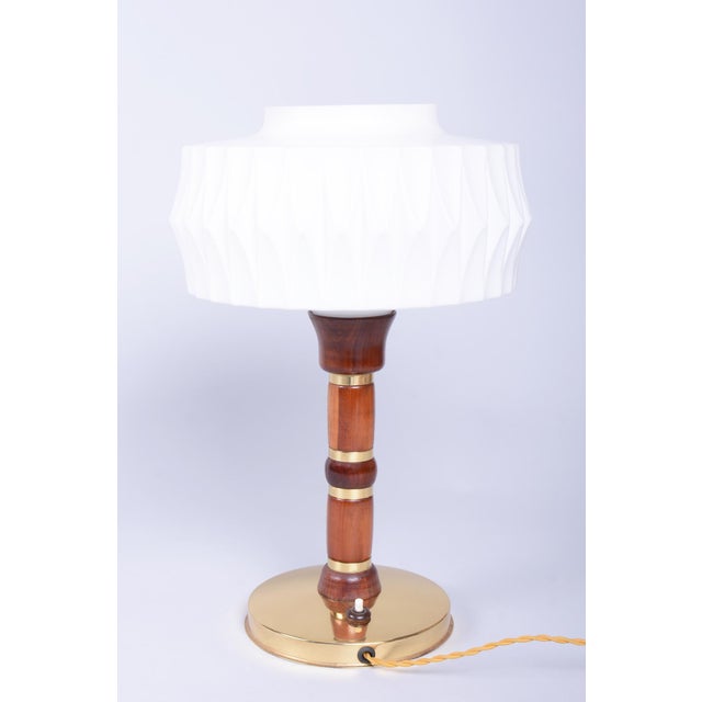 Mid-Century Table Lamp in Walnut, Brass and Glass, Czech, 1960s For Sale - Image 12 of 12