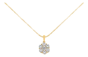 14K Yellow Gold 2.00 Cttw Brilliant Round-Cut Diamond 7 Stone Flower Cluster 18" Pendant Necklace (H-I Color, SI2-I1 Clarity)
