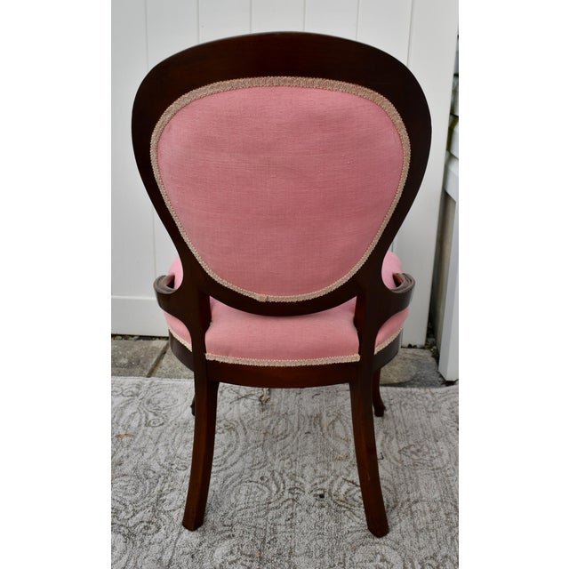 Antique Walnut Pink Round Back Victorian Style Parlor/Boudior Chair For Sale - Image 13 of 13
