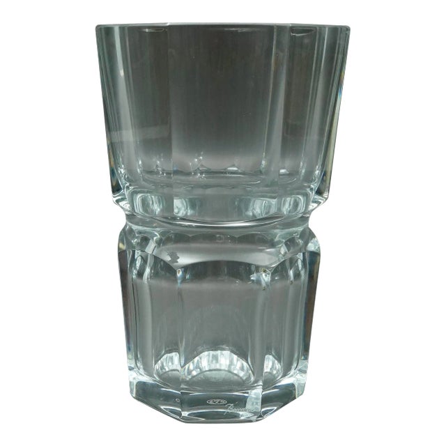 Mid 20th Century Baccarat Crystal France Signed Edith Heavy Glass Flower Vase For Sale