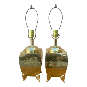 1970s Brass Chinoiserie Lamps - a Pair