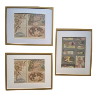 Curated Antique Art Nouveau Framed Lithographs - Complete Gallery Wall Set of 6 (C. 1895–1905) For Sale